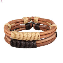 Bracelete de couro minimalista da corda do couro cru, bracelete feito a mão da corda do couro dos pares da pulseira